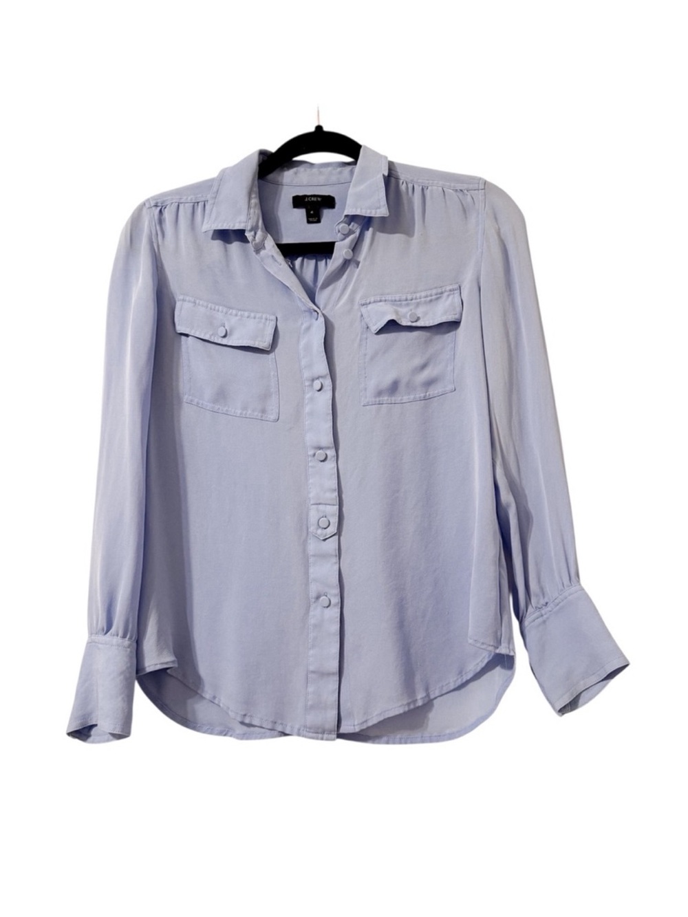 J. Crew Light Blue 100% Silk Button Down Long Sleeve Blouse Size 4